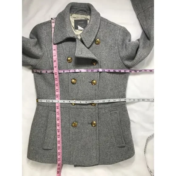 J. Crew Stadium Cloth Nello Gori Gray Wool Pea Winter Coat 4 Classic - Picture 6 of 6